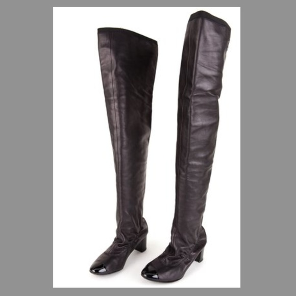 CHANEL Black Leather Stretch Spirit Over The Knee - Picture 4 of 7